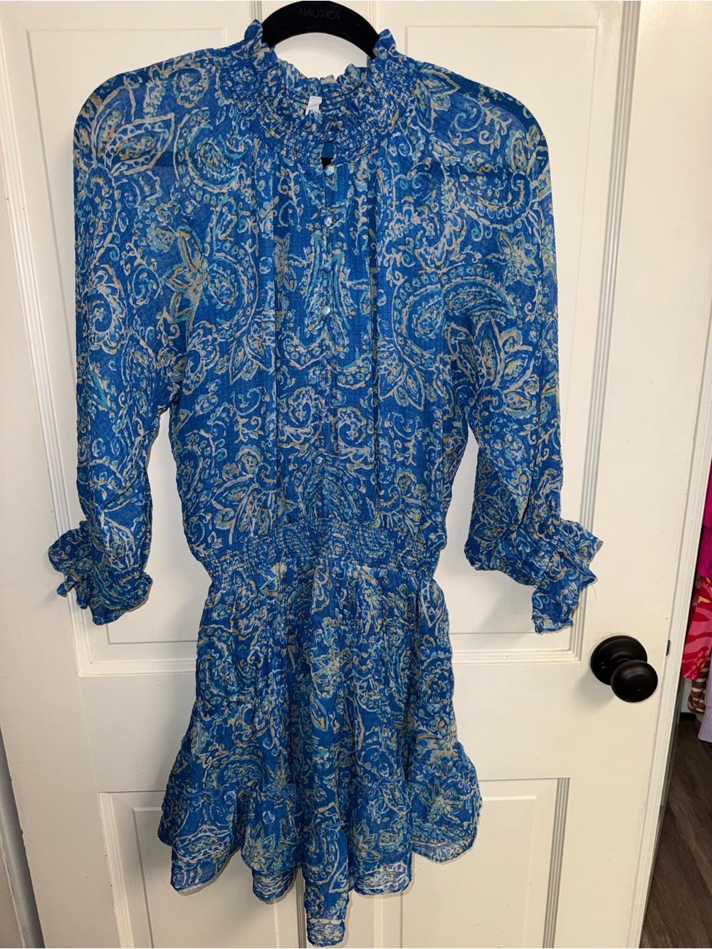 Fate Blue Paisley Smocked Waist Dress size small
